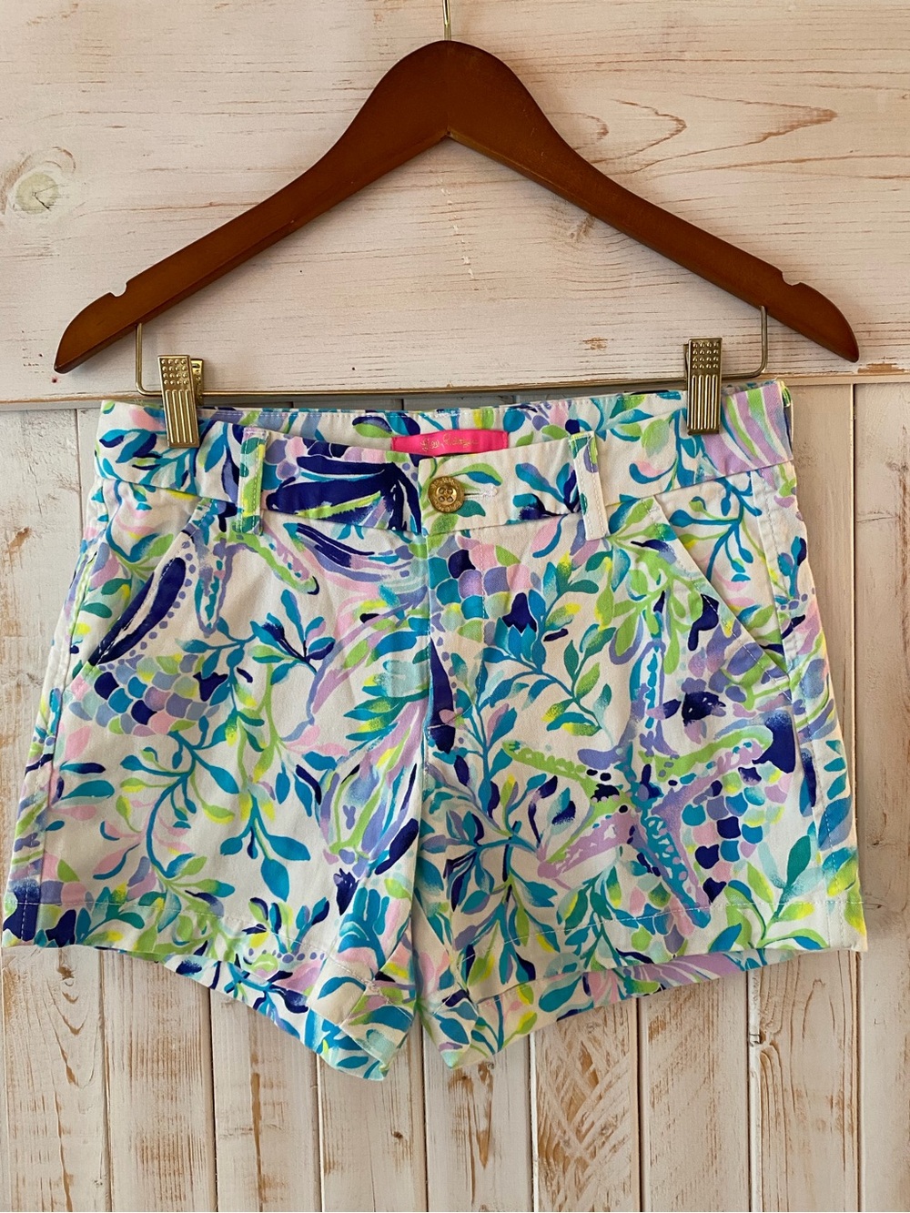 Lilly Pulitzer White Shorts with Blue, Green & Pink Floral Print